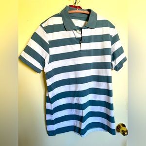 UNIQLO Polo Collared Shirt - White/Green Striped